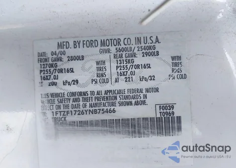 2000 Ford F-150 Work Series/Xl/Xlt z USA, uszkodzony, nr VIN 1FTZF1726YNB75466